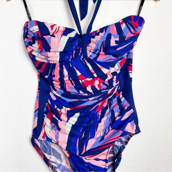 Miraclesuit Abstract Geometric one Piece Halter SwimSuit Sz. 8/10/12 - Picture 3 of 11